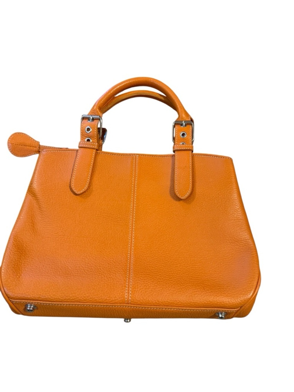 DOONEY & bourke Structured Pebbled Orange Leather Satchel with Top Handles - Picture 5 of 8